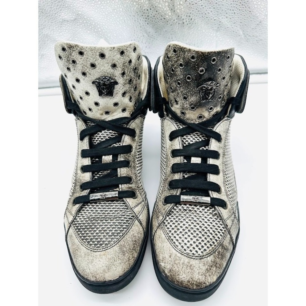 Versace Medusa High Top Sneakers Distressed Leather US‎ 8 IT 40 Luxury Italy